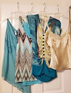 4 tops aqua, turquoise, teal sheer camisole Sz S M